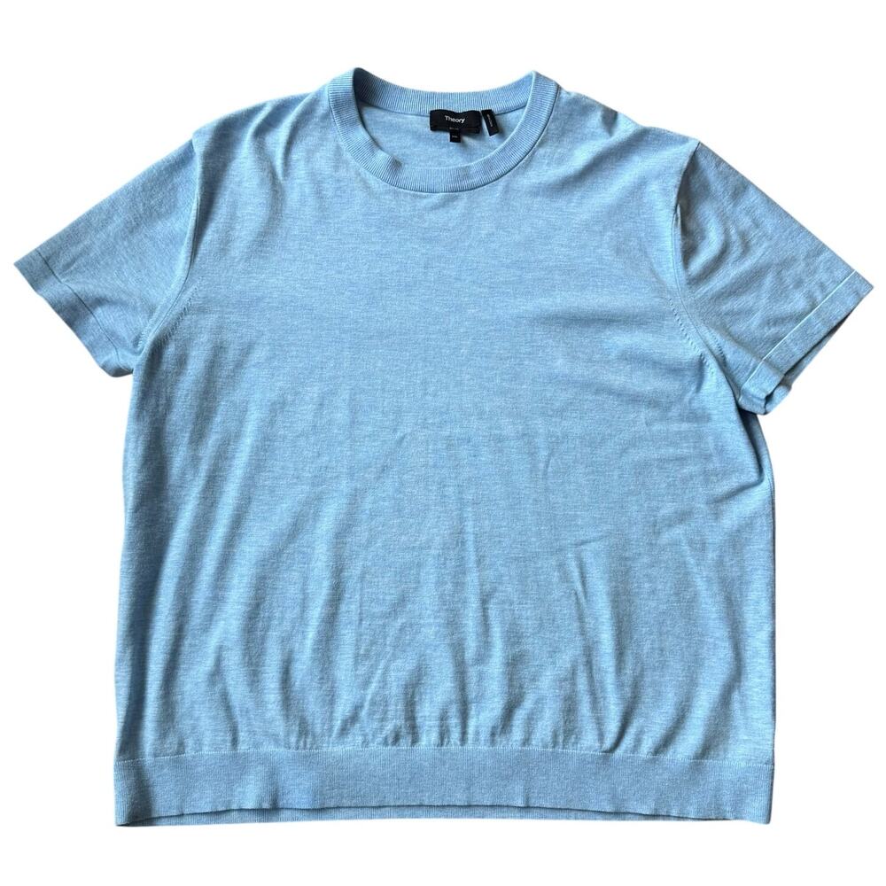 Theory Men's Knit Crewneck Sarior Tee Slim Fit Light Blue Shirt Size XXL Classic